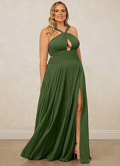 Christian Siriano Bridal for Azazie 1009 Bridesmaid Dresses Olive A-Line Pleated Chiffon Dress image12