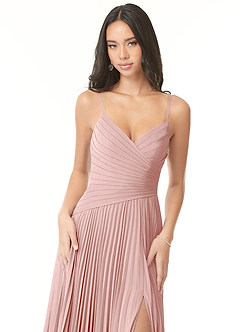 Azazie Vini Jurken voor bruidsmeisjes Jurk van Chiffon met A-Lijn V-hals geplooid Poederroze image6