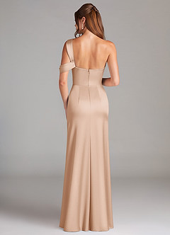 Azazie Wynter Bridesmaid Dresses English Rose Sheath Off the Shoulder Stretch Satin Dress image2