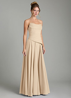Azazie Gabriela Robes de demoiselle d'honneur Robe Trapèze en Mousseline de soie Corset Champagne image5