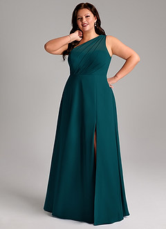 Azazie Phaedra Bridesmaid Dresses Pine A-Line One Shoulder Chiffon Dress image15