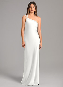 Azazie Monroe Brudtärnklänningar Klä av Sjöjungfru i Stretch Satin Ena axeln Vit image4