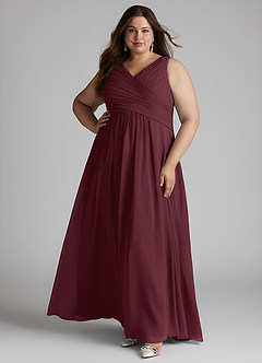 Azazie Flora Brautjungfernkleider A-Linie Plissee Chiffon Kleid Cabernetrot image10