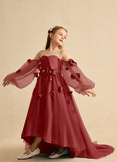 Azazie Karrie Flower Girl Dresses Rust A-Line with Sleeves Tulle Dress image5