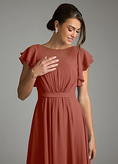 Azazie Daphne Modest Bridesmaid Dresses A-Line Ruffled Chiffon Floor-Length Dress image5