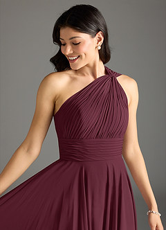 Azazie Charlize Bridesmaid Dresses Cabernet A-Line One Shoulder Chiffon Dress image5