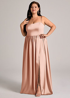 Azazie Calianna Vestidos de damas de honor Vestido de Oro Rosa de Satén Elástico de Corte en A Convertible con Vestidos sin tirantes image9