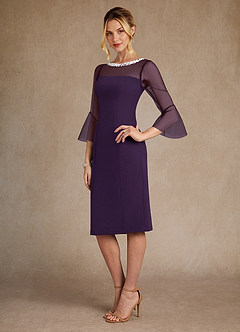 Azazie Bellevue Mother of the Bride Dresses Plum Sheath Beaded Stretch Crepe Dress image2