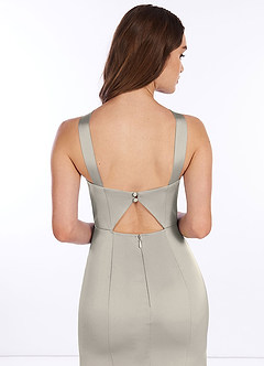 Azazie Elana Final Sale Agave Mermaid Side Slit Stretch Satin Dress image5