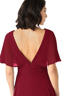 Azazie Pamela Brudtärnklänningar Klä av A-Linje i Chiffong V-ringad plisserad Bourgogne image8