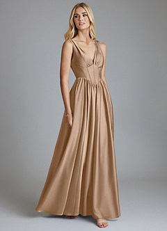 Azazie Delmie Brautjungfernkleider A-Linie Korsett Stretch-Satin Kleid Taupe image5