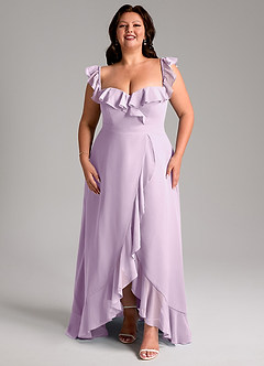 Azazie Lyra Vestidos de madrinha de casamento Vestido Lilás Fosco de Chiffon de Linha A com Conversível image15