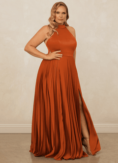 Christian Siriano Bridal for Azazie 1007 Bridesmaid Dresses Burnt Orange A-Line Pleated Stretch Satin Dress image10