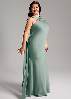 Azazie Kinsley Bridesmaid Dresses Silver Sage Mermaid Side Slit Stretch Satin Dress image12