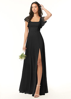 Azazie Bondi Bridesmaid Dresses Black A-Line Ruffled Chiffon Dress image2