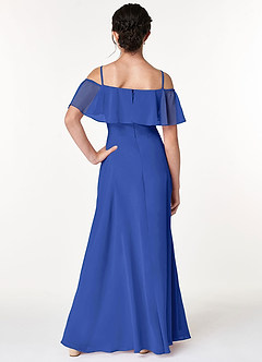 Azazie Maggie Junior Royal Blue A-Line Off the Shoulder Chiffon Dress image2