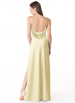 Azazie Alaija At-home Try On Dresses Agave Mermaid Side Slit Stretch Satin Dress image4