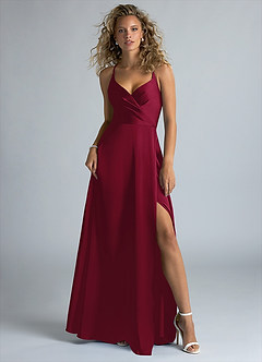Azazie Davis Robes de demoiselle d'honneur Robe Trapèze en Satin extensible Plissée Bourgogne image2