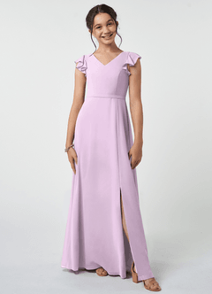 Azazie Claudine Junior Robe Trapèze en Mousseline de soie Plissée Frostiges Flieder image1