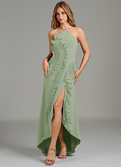 Azazie Yelena Bridesmaid Dresses Dusty Sage A-Line Ruched Chiffon Dress image1