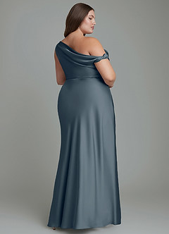 Azazie Emerson Robes de demoiselle d'honneur Robe Sirène en Satin extensible Épaules dénudées Violet Crépusculaire image9