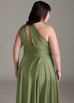 Azazie Charlize Bridesmaid Dresses Garden Sage A-Line One Shoulder Stretch Satin Dress image16