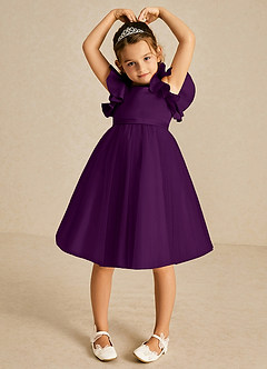 Azazie Kaeya Flower Girl Dresses Grape A-Line Bow Tulle Dress image3