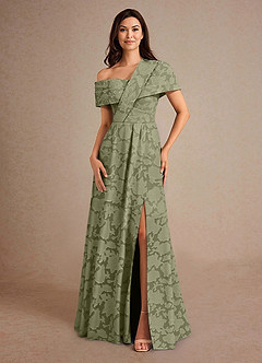 Azazie Milton Mother of the Bride Dresses Pistachio A-Line Pleated Floral Burnout Dress image4