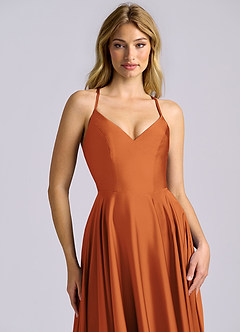 Azazie Truce Bridesmaid Dresses Cinnamon A-Line Stretch Satin Dress image7
