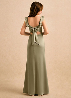 Azazie Novalie Girls Formal Blumenmädchenkleider Meerjungfrau-Linie Schleifen Stretch-Satin Kleid Moosgrün image1