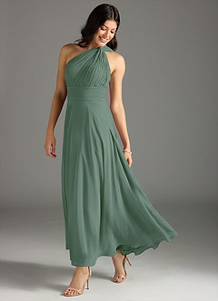 Azazie Charlize Vestidos de damas de honor Vestido de Eucalipto de Gasa de Corte en A con Hombro unilateral image1