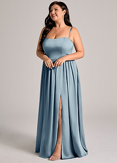Azazie Calianna Bridesmaid Dresses Dusty Blue A-Line Off the Shoulder Stretch Satin Convertible Dress image10