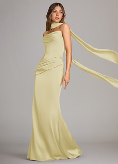 Azazie Sorrel Jurken voor bruidsmeisjes Converteerbaar Jurk van Stretch Satijn met Zeemeermin Strapless Citroensorbet image4