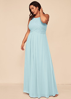 Azazie Ginger Bridesmaid Dresses Sea Glass A-Line Halter Pleated Chiffon Dress image12