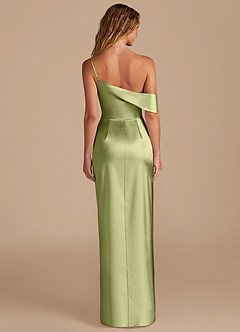 Azazie Lia Bridesmaid Dresses Pistachio Sheath Off the Shoulder Metallic Satin Dress image4