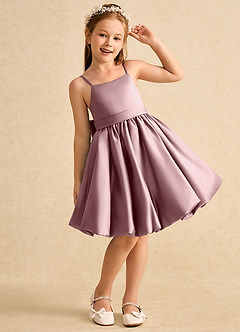 Azazie Davine Robe Demoiselle D'honneur Fillette Robe Trapèze en Mat Satiné Bretelle Spaghetti Rose Poussiéreuse image4