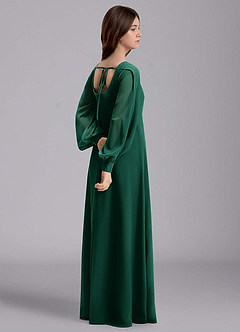 Azazie Bondi Junior Vestido de Esmeralda de Gasa de Corte en A con Blusón image6