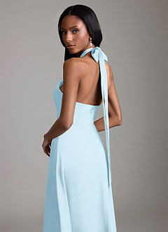 Azazie Tracie Vestidos de damas de honor Vestido de Azul Cielo de Satén Elástico de Corte en A con Corte Lateral image6