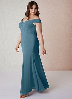Azazie Lecia Bridesmaid Dresses Bermuda Empire Off-The-Shoulder Pleated Chiffon Convertible Dress image10