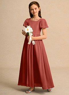 Azazie Joss Flower Girl Dresses Terracotta A-Line with Sleeves Chiffon Dress image11