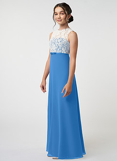 Azazie Rana Junior Blue Jay A-Line Lace Chiffon Dress image3