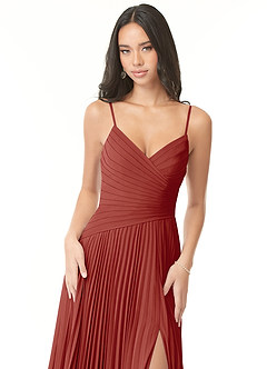 Azazie Vini Brautjungfernkleider A-Linie V-Hals Gefaltet Chiffon Kleid Terrakotta image6