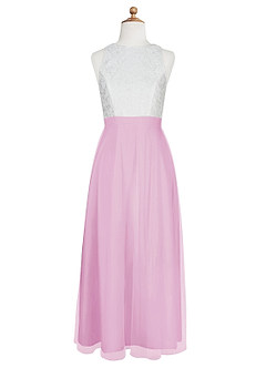 Azazie Albertine Junior Candy Pink A-Line Lace Chiffon Dress image7
