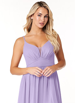 Azazie Rayna Robes de demoiselle d'honneur Robe Trapèze en Mousseline de soie Col V plissé Lilas image6