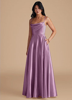 Azazie Elle Bridesmaid Dresses Wisteria A-Line with Pockets Metallic Satin Dress image1