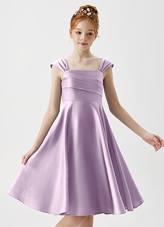 Azazie Amira Junior Frosted Lilac A-Line Pleated Stretch Satin Dress image3