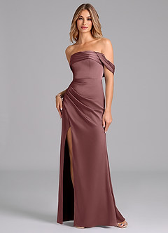 Azazie Lisbeth Bridesmaid Dresses Vintage Mauve Mermaid Off the Shoulder Stretch Satin Convertible Dress image1