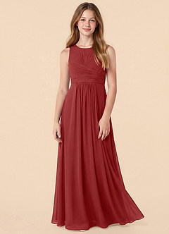Azazie Skyla Junior Vestido Óxido de Gasa de Corte en A con Plisado image1