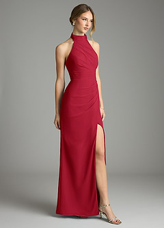 Azazie Jemma Vestidos de damas de honor Vestido de Escarlata de Gasa de Corte Recto con Plisado image4