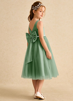 Azazie Firefly Robe Demoiselle D'honneur Fillette Robe Trapèze en Mat Satiné Arc Matcha image2